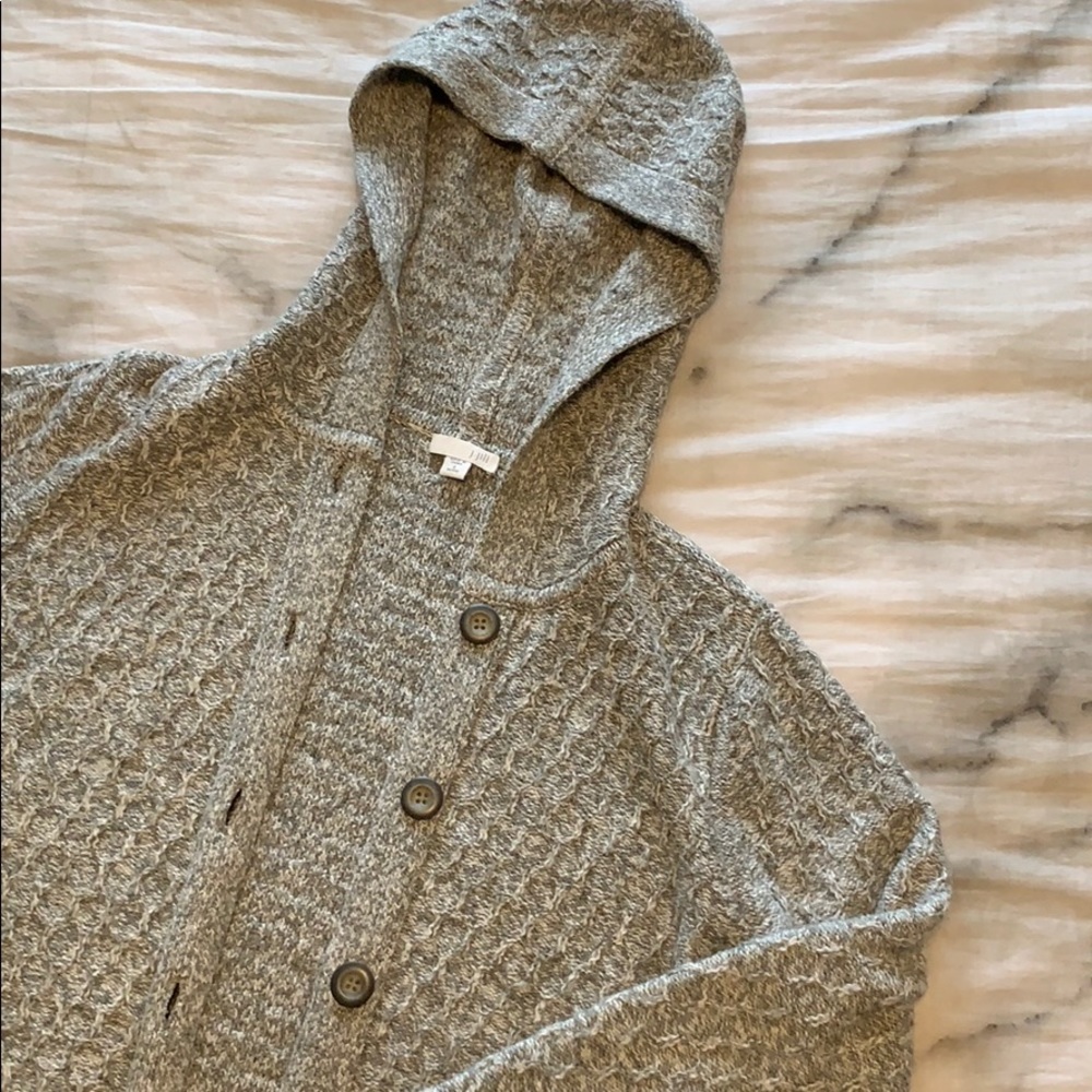 GRAY HOODED BUTTON CARDIGAN